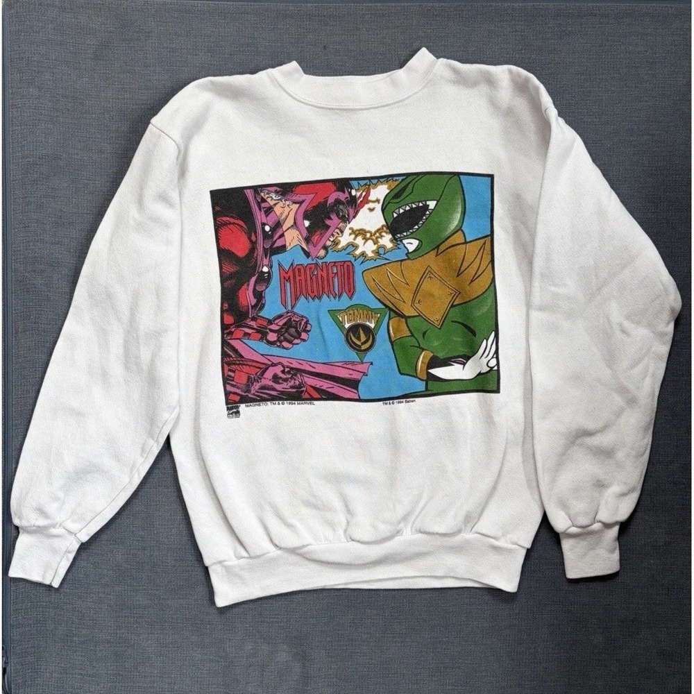Power Rangers Vintage Magneto Tommy Graphic Kids Pullover Sweatshirt White RARE!